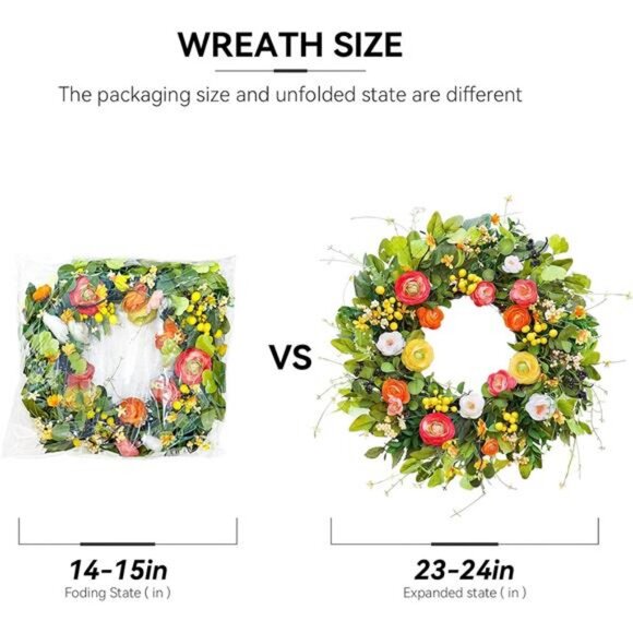 Spring Wreaths for Front Door, Summer Peony Outdoor Wreath, Green Floral - Picture 2 of 7